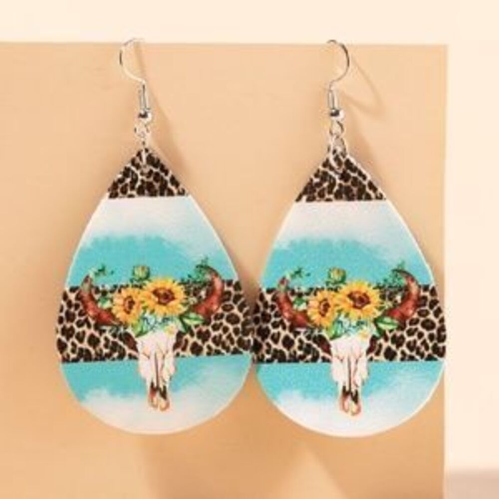 Bohemian Gypsy Sunflower Teal Drop Earrings